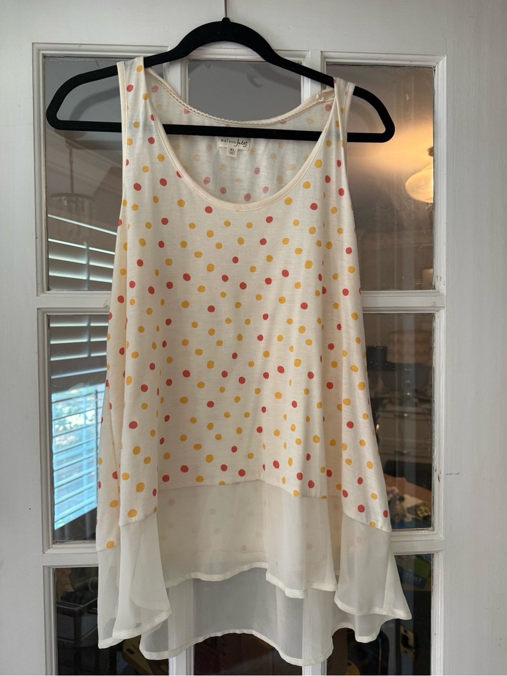 Maison Jules Ivory Polka Dot Layered Tank with Yellow & Coral Dots